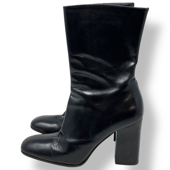 Gucci Black Leather Zip Ankle Boots Size 36.5 C US 6.5 Block Heel 4" - Picture 1 of 16